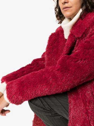 Shop Vika Gazinskaya Faux Fur Long Coat In Red