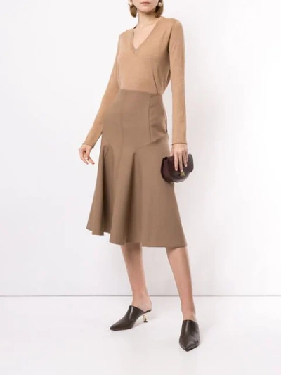 Shop Joseph High-waisted A-line Skirt In Brown