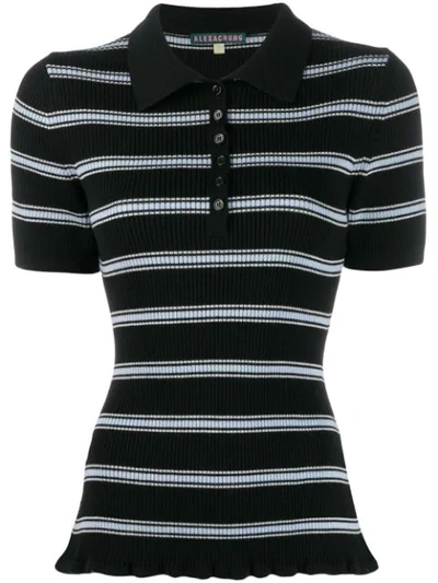 Shop Alexa Chung Striped Polo Shirt In 1061 Black Ivory Light Blue