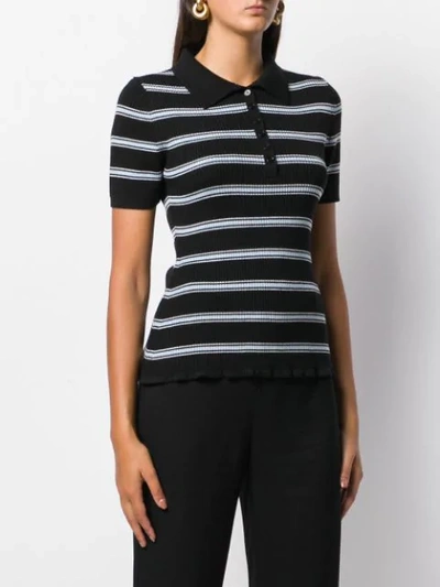 Shop Alexa Chung Striped Polo Shirt In 1061 Black Ivory Light Blue