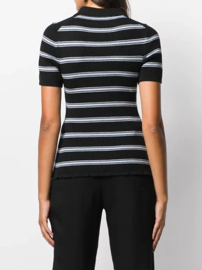 Shop Alexa Chung Striped Polo Shirt In 1061 Black Ivory Light Blue