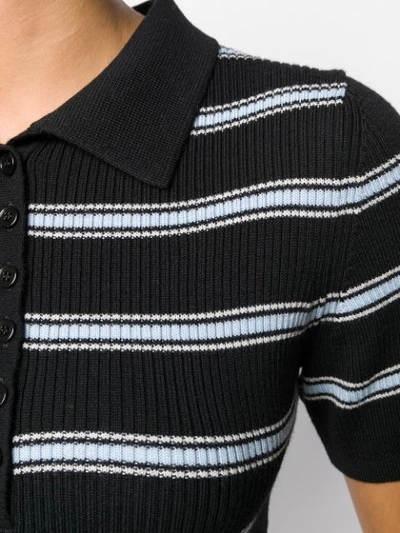 Shop Alexa Chung Striped Polo Shirt In 1061 Black Ivory Light Blue