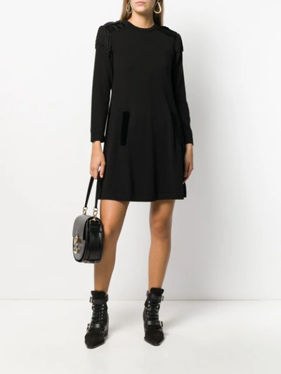 Shop Alberta Ferretti Fringe Appliqué Shift Dress In Black