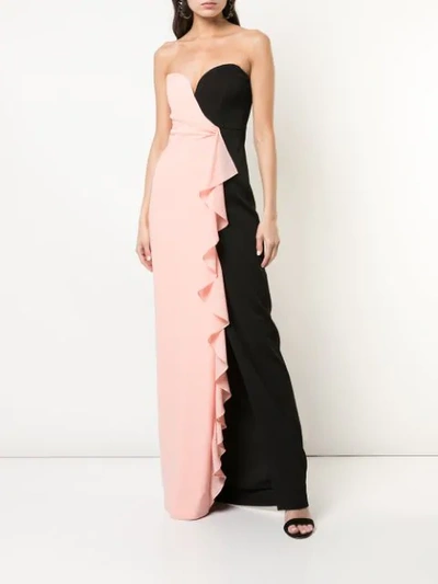 Shop Nicole Miller Strapless Ruffle Gown In Black