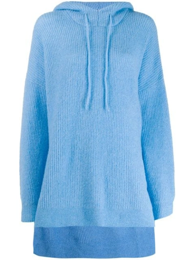 Shop Ganni Oversized Knit Hoodie In 697 Azureblue