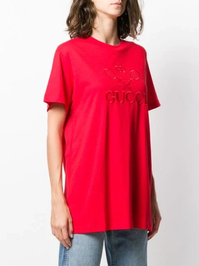 GUCCI T-SHIRT WITH GUCCI TENNIS EMBROIDERY - 红色