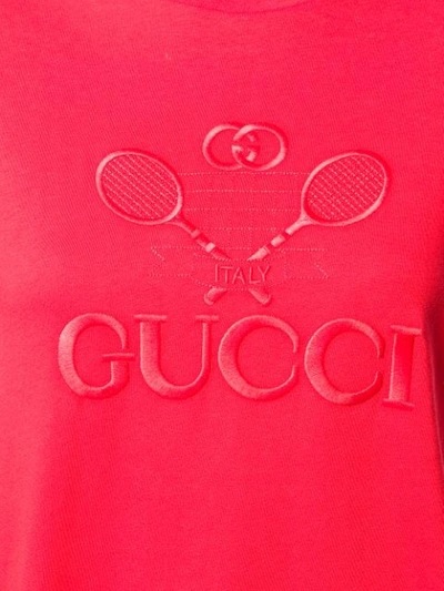 GUCCI T-SHIRT WITH GUCCI TENNIS EMBROIDERY - 红色