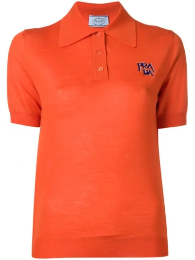 Shop Prada Pet Logo Polo Shirt In Orange