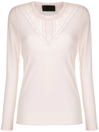 Shop Andrea Bogosian Lace Panels Long Sleeved Blouse In Pink