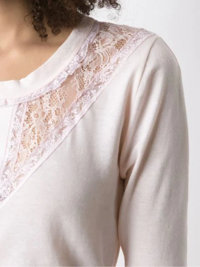 Shop Andrea Bogosian Lace Panels Long Sleeved Blouse In Pink
