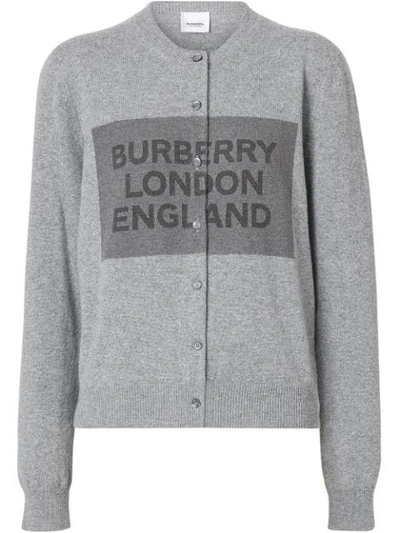 Shop Burberry Logo Detail Cashmere Cardigan In 02000 Grey