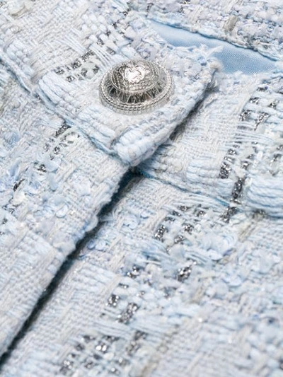 Shop Balmain Tweed Cropped Trousers In Blue