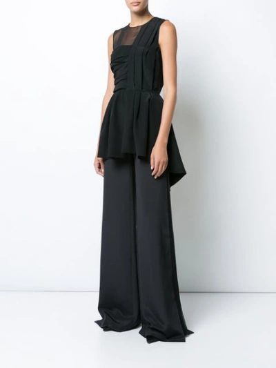 Shop Adam Lippes Satin Crepe Pleated Asymmetrical Shell In Black