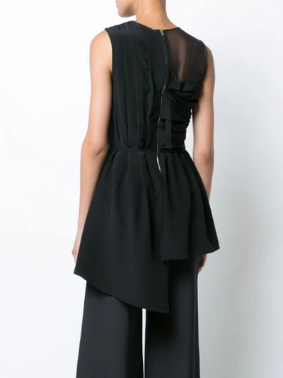 Shop Adam Lippes Satin Crepe Pleated Asymmetrical Shell In Black