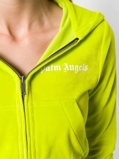 Shop Palm Angels Logo Print Cropped Hoodie In Green