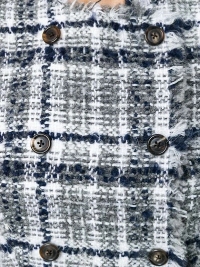 Shop Thom Browne Frayed  Tartan Check Cardigan Dress In Reflective Yarn Tweed - Grey