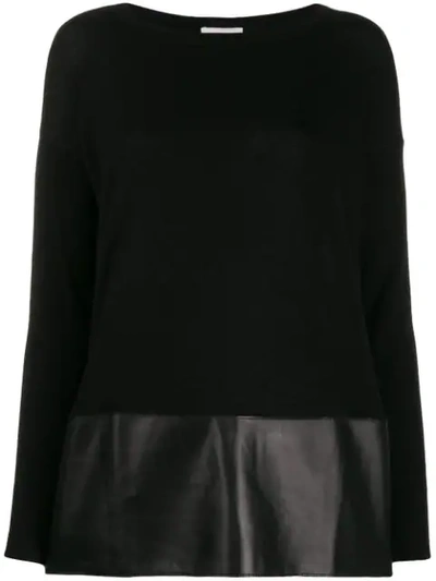 Shop Snobby Sheep Faux-leather Hem Jumper In Black