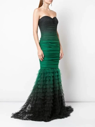 Shop Tadashi Shoji Gathered Tulle Mermaid Gown In Green