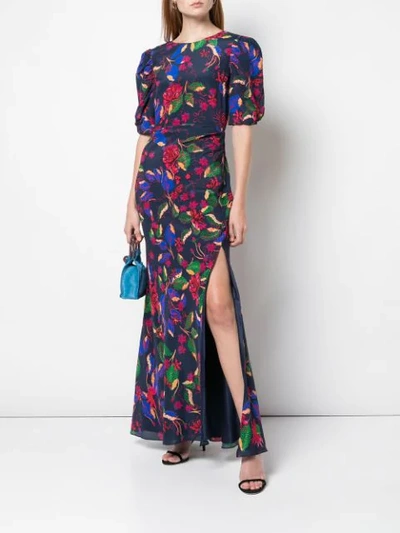 Shop Saloni Floral Print Maxi Dress In Blue