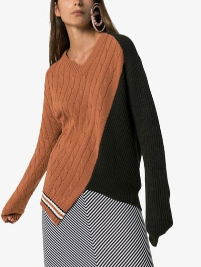 Shop Delada Textured-knit Panelled Sweater In Brown
