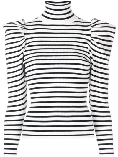 Shop A.l.c Striped Puff Shoulder Sweater In White