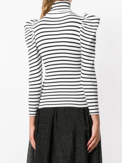 Shop A.l.c Striped Puff Shoulder Sweater In White