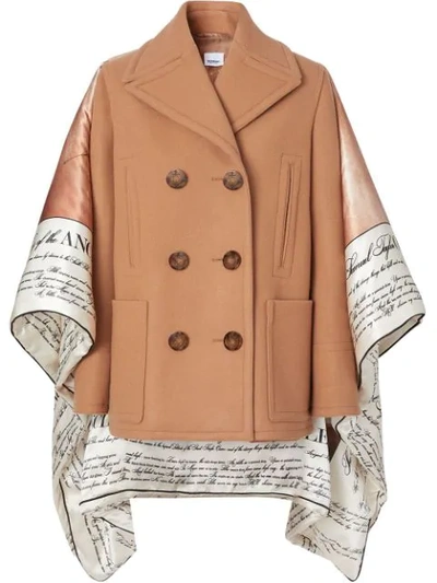 Shop Burberry Mariner Print Blanket Detail Technical Wool Pea Coat In Brown
