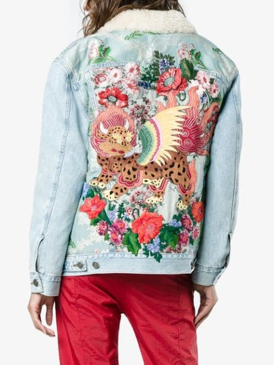 Shop Gucci Embroidered Shearling Denim Jacket In Blue