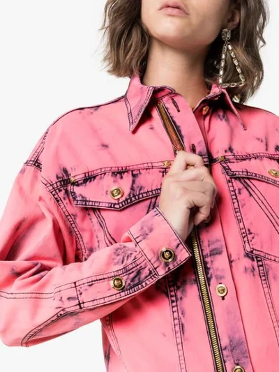 Shop Versace Acid Washed Denim Shirt In A8705 Pink