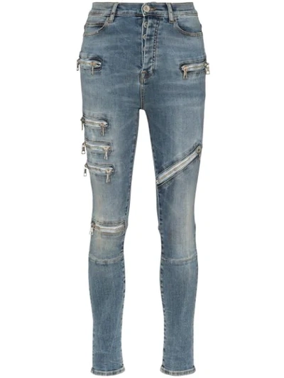 Shop Ben Taverniti Unravel Project Moonwash Multi-zip Skinny Jeans In Blue