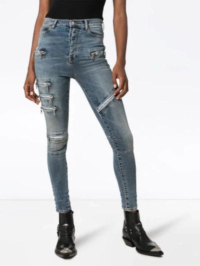 Shop Ben Taverniti Unravel Project Moonwash Multi-zip Skinny Jeans In Blue