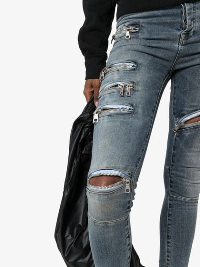 Shop Ben Taverniti Unravel Project Moonwash Multi-zip Skinny Jeans In Blue