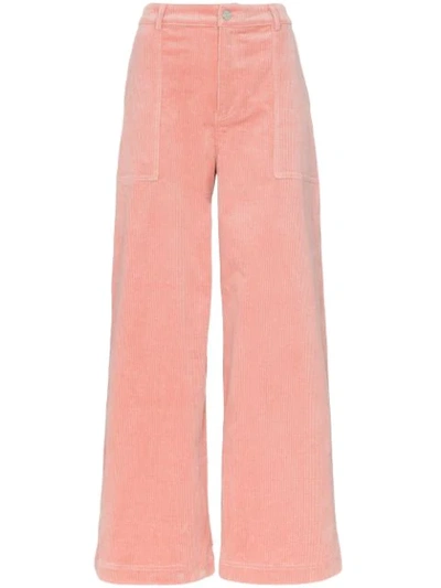 Shop Ganni Ridgewood High Waisted Corduroy Trousers In Pink