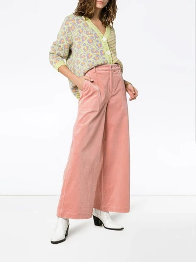 Shop Ganni Ridgewood High Waisted Corduroy Trousers In Pink