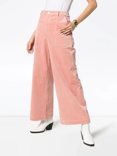 Shop Ganni Ridgewood High Waisted Corduroy Trousers In Pink