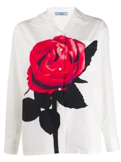 Shop Prada Rose Print Shirt In F0o3n Bianco Lacca