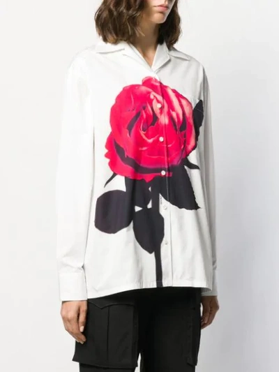 Shop Prada Rose Print Shirt In F0o3n Bianco Lacca