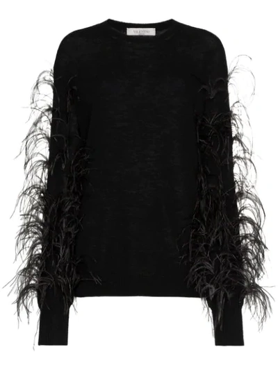 Shop Valentino Black Wool Cashmere Ostrich Sleeve Jumper