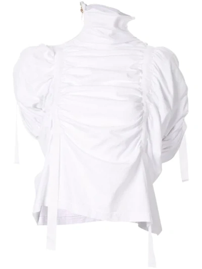 Shop Aganovich High Neck Gathered Top In White