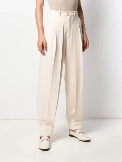 Shop Gucci Pleated Wool Trousers In Neutrals