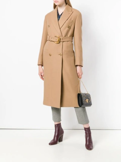 Shop Versace Midi Belted Coat In Neutrals