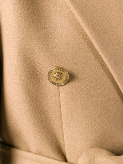Shop Versace Midi Belted Coat In Neutrals