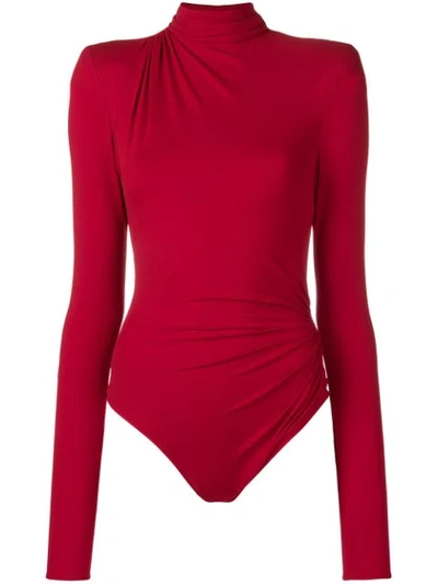 Shop Alexandre Vauthier Draped Neck Bodysuit - Red