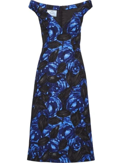 Shop Prada Crepe Cady Dress In Blue