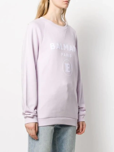Shop Balmain Logo Print Sweatshirt In Purple