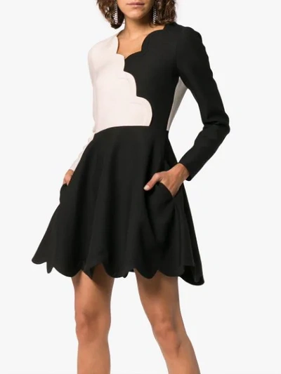 Shop Valentino Scalloped Mini Dress In Ona Bianco+nero