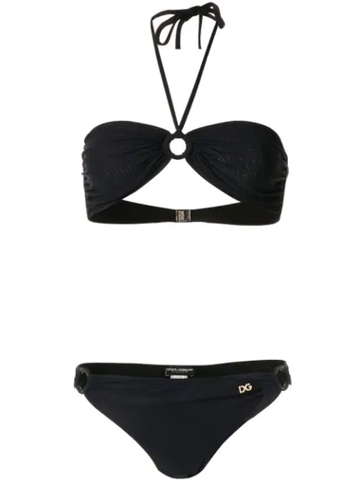 Shop Dolce & Gabbana Logo Plaque Bandeau Bikini In Black