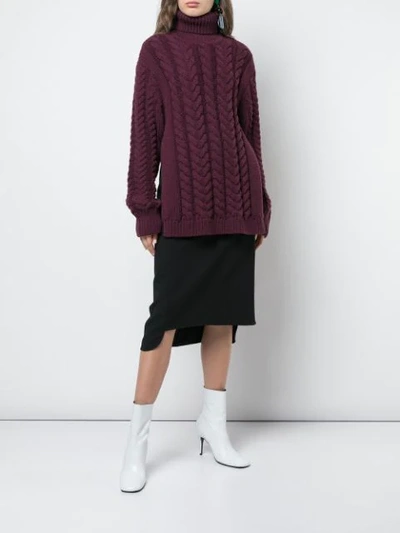 Shop Tibi Cable Knit Turtleneck Sweater In Purple
