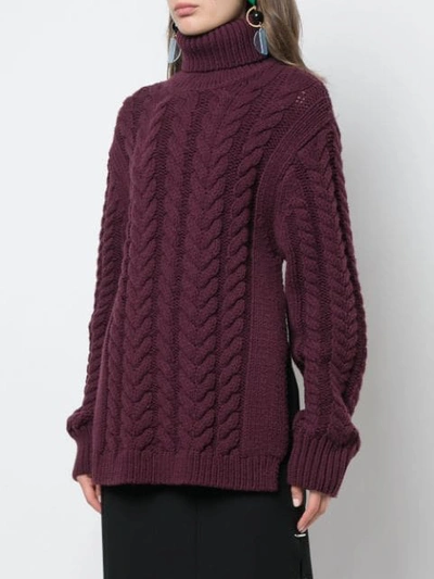 Shop Tibi Cable Knit Turtleneck Sweater In Purple