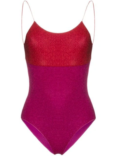 Shop Oseree Bi-colour Lurex Swimsuit In Pink